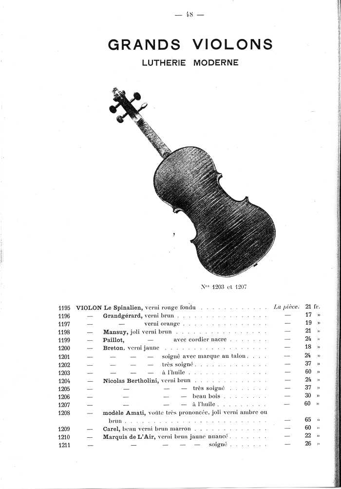 Catalogue de lutherie. Laberte  Mirecourt. 1905.