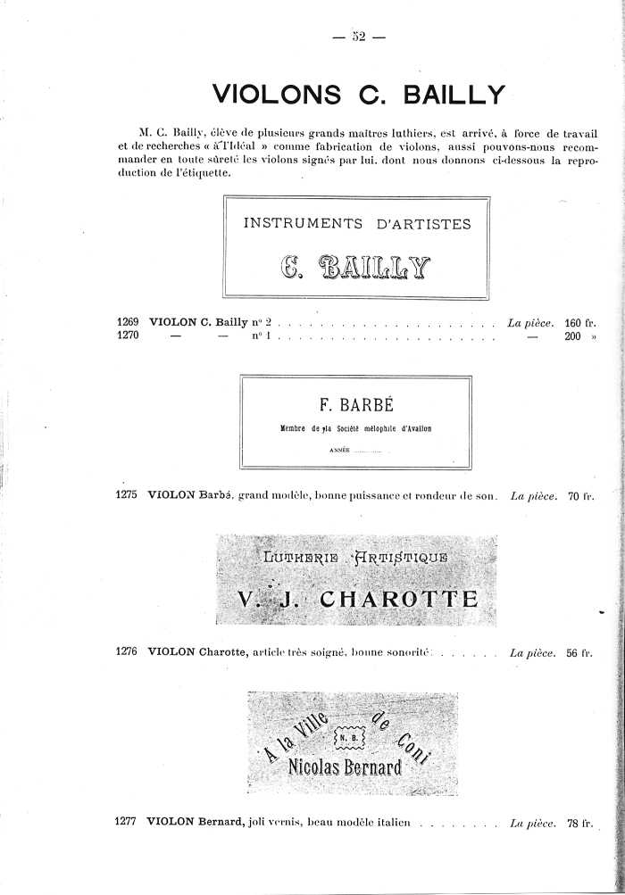 Catalogue de lutherie. Laberte  Mirecourt. 1905.