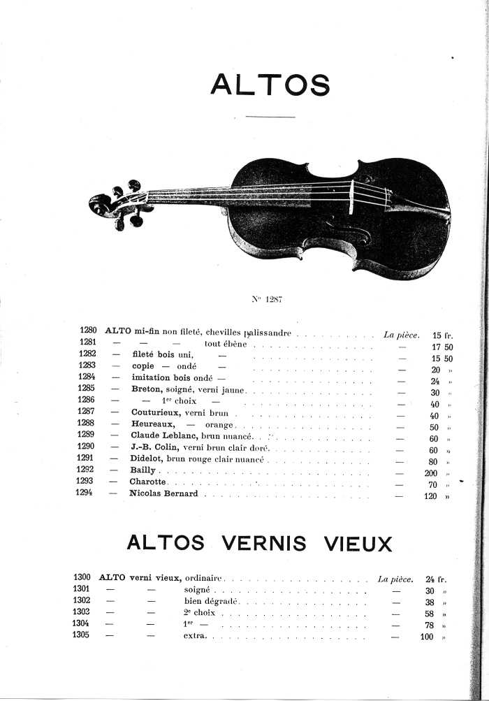 Catalogue de lutherie. Laberte  Mirecourt. 1905.