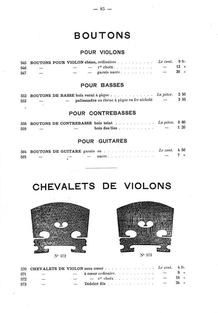 Catalogue de lutherie. Laberte  Mirecourt. 1905.