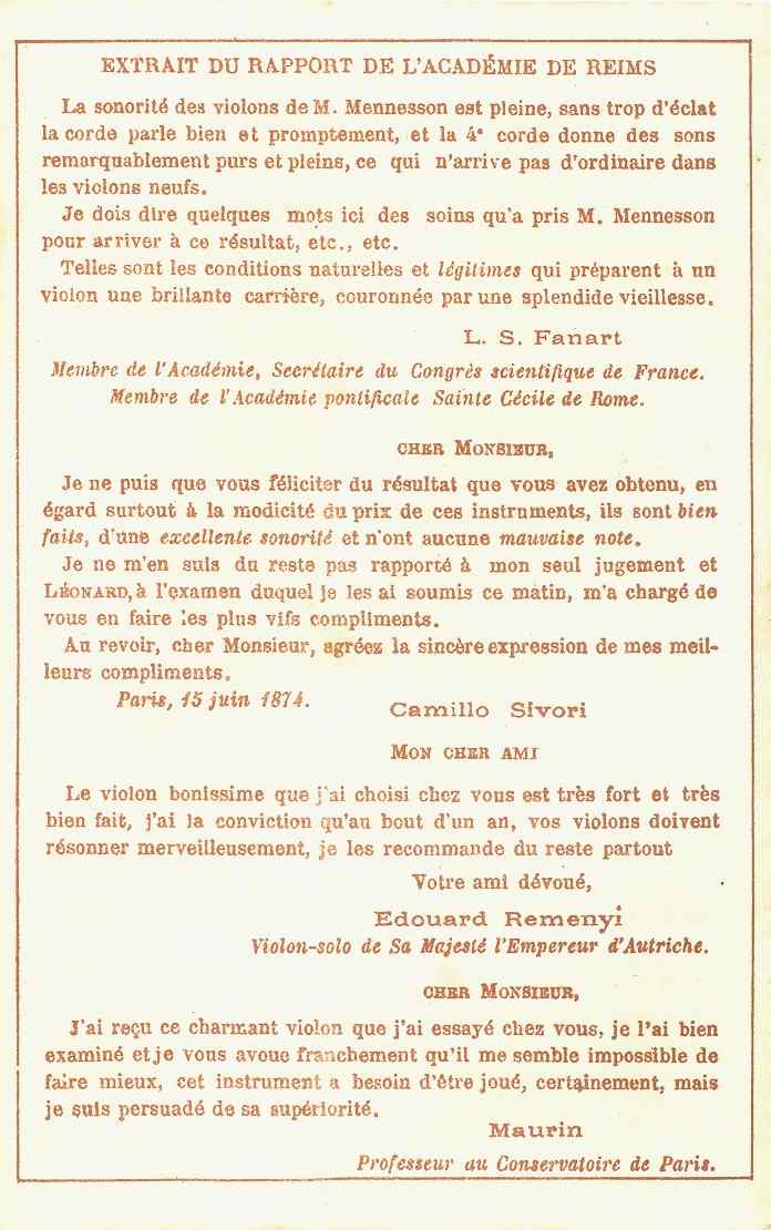 Catalogue d'Emile Mennesson  Reims en 1878.