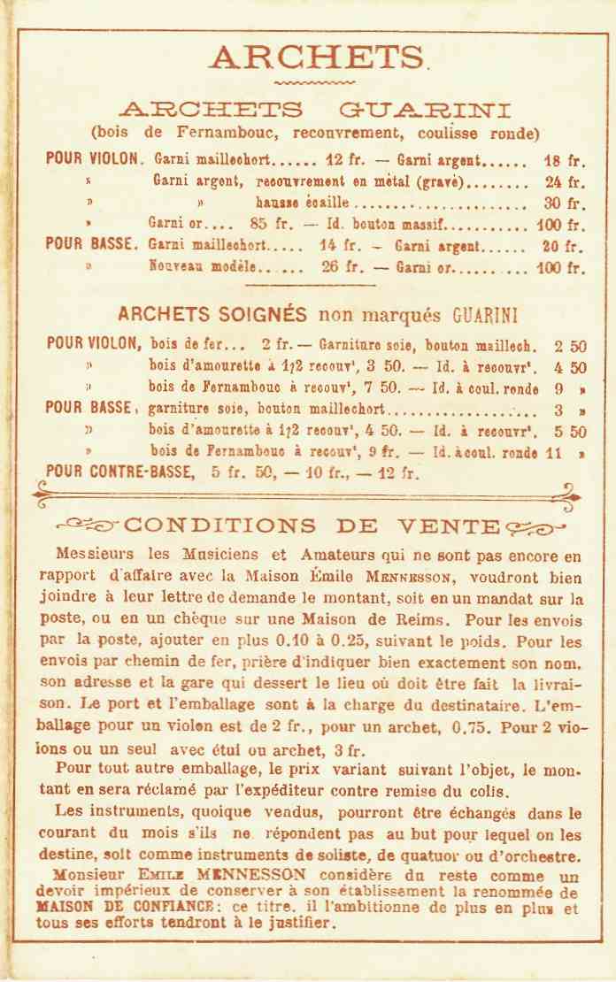 Catalogue d'Emile Mennesson  Reims en 1878.