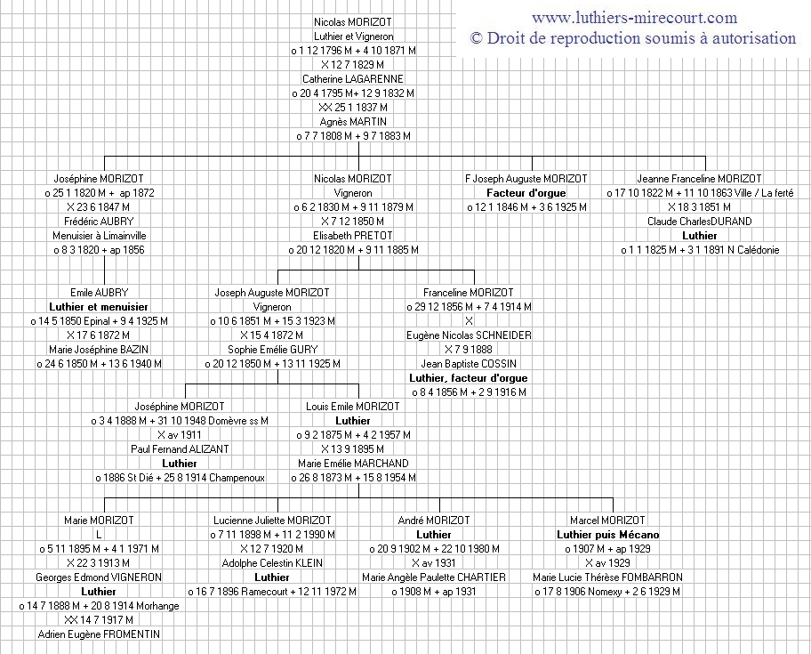 Gnalogie de la famille Morizot, luthiers  Mirecourt.