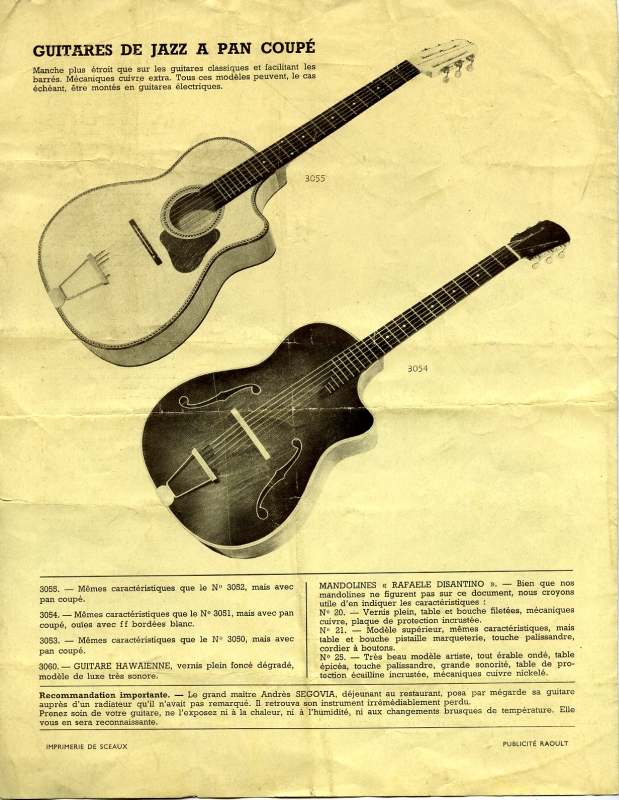 Publicité pour les guitares Couesnon à Mirecourt.