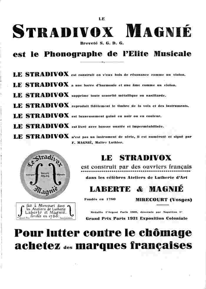 Publicit Laberte. Le Stradivox. 1931.