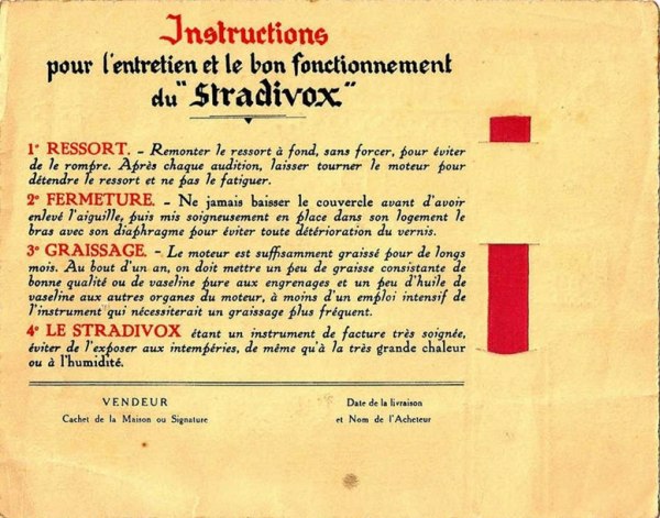 Instruction pour l'entretien du Stradivox.
