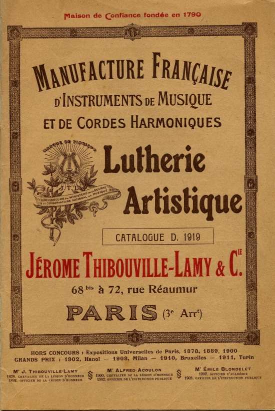 Catalogue 1919 de la maison de lutherie Jrme Thibouville-Lamy  Mirecourt.