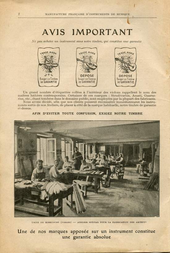 Catalogue 1919 de la maison de lutherie Jrme Thibouville-Lamy  Mirecourt.