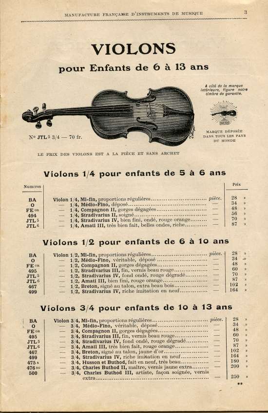 Catalogue 1919 de la maison de lutherie Jrme Thibouville-Lamy  Mirecourt.