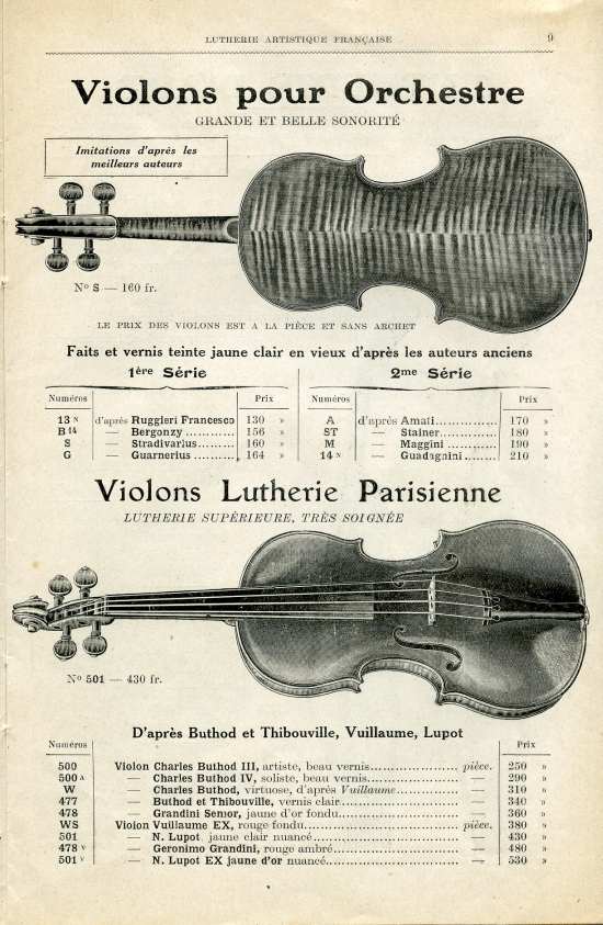 Catalogue 1919 de la maison de lutherie Jrme Thibouville-Lamy  Mirecourt.