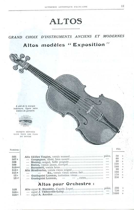 Catalogue 1919 de la maison de lutherie Jrme Thibouville-Lamy  Mirecourt.