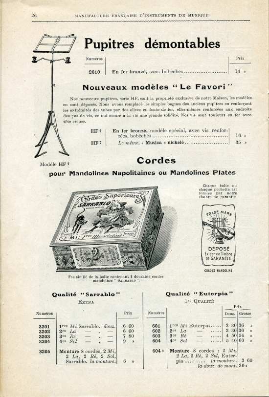 Catalogue 1919 de la maison de lutherie Jrme Thibouville-Lamy  Mirecourt.