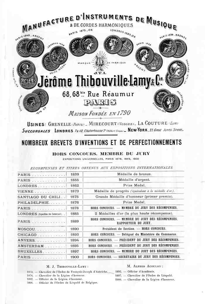 Catalogue 1901 de la maison de lutherie Jrme Thibouville-Lamy  Mirecourt.