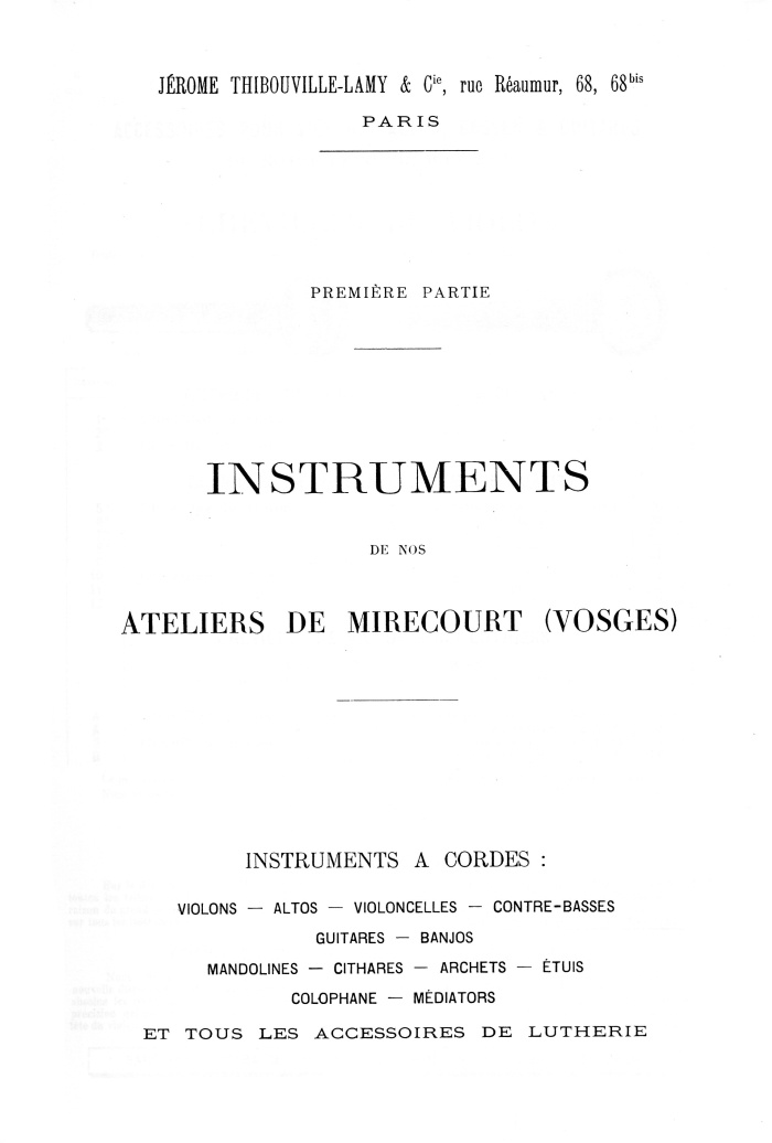 Catalogue 1901 de la maison de lutherie Jrme Thibouville-Lamy  Mirecourt.