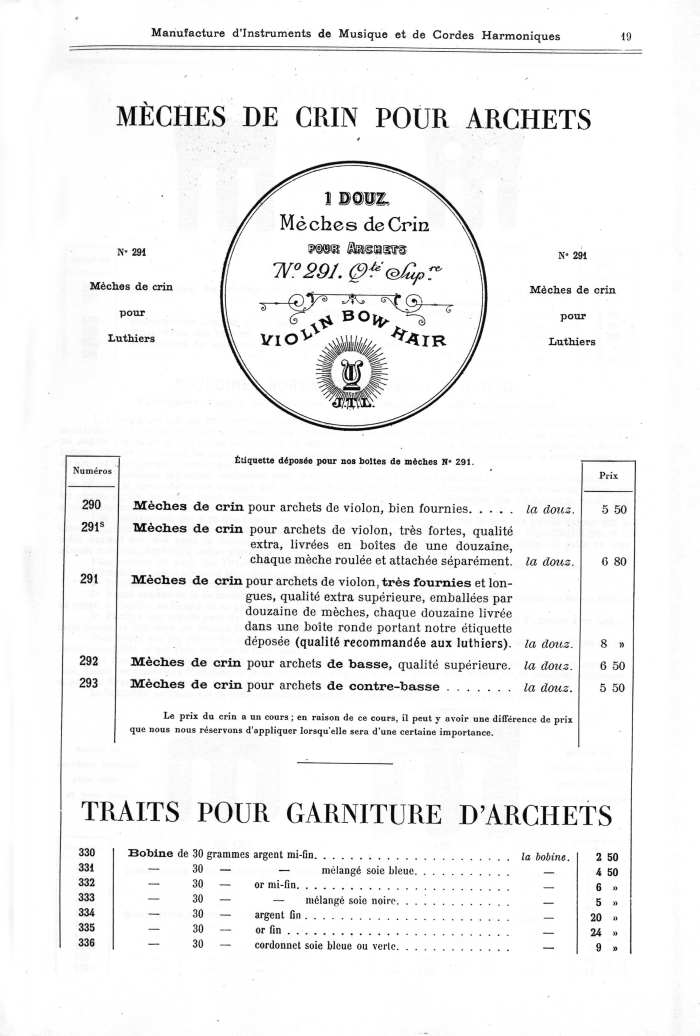 Catalogue 1901 de la maison de lutherie Jrme Thibouville-Lamy  Mirecourt.