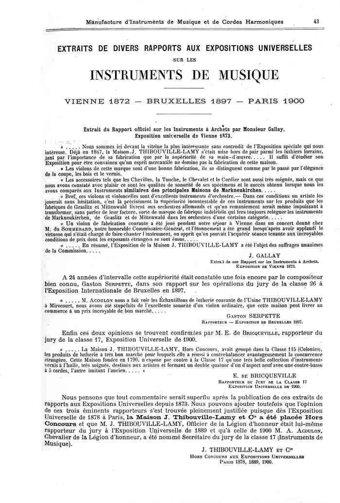 Catalogue 1901 de la maison de lutherie Jrme Thibouville-Lamy  Mirecourt.