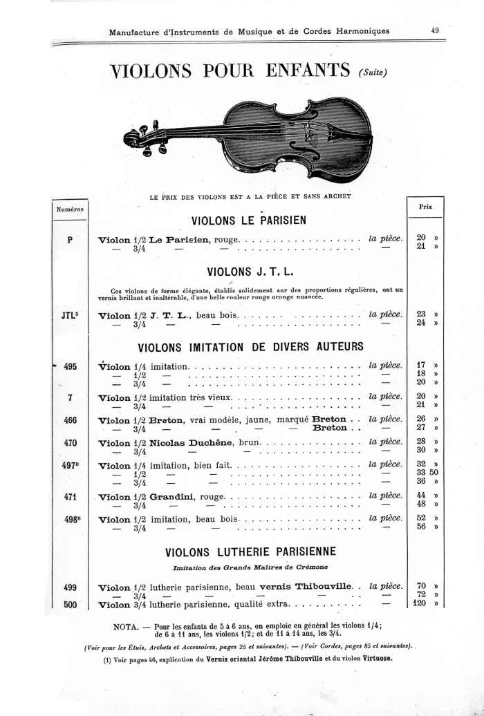 Catalogue 1901 de la maison de lutherie Jrme Thibouville-Lamy  Mirecourt.