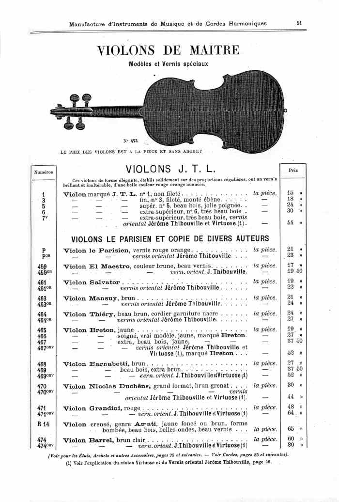 Catalogue 1901 de la maison de lutherie Jrme Thibouville-Lamy  Mirecourt.