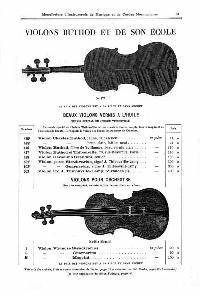 Catalogue 1901 de la maison de lutherie Jrme Thibouville-Lamy  Mirecourt.