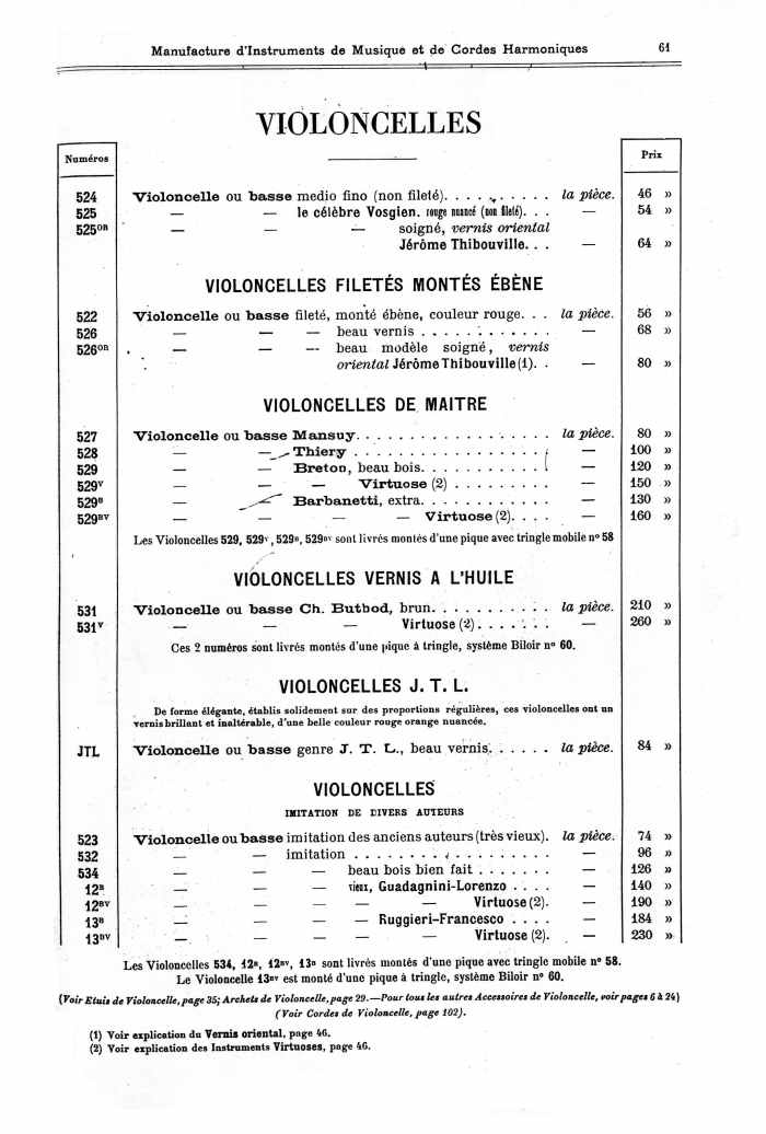 Catalogue 1901 de la maison de lutherie Jrme Thibouville-Lamy  Mirecourt.