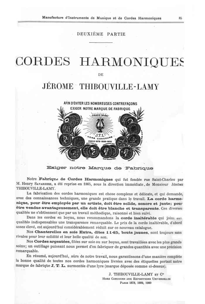 Catalogue 1901 de la maison de lutherie Jrme Thibouville-Lamy  Mirecourt.