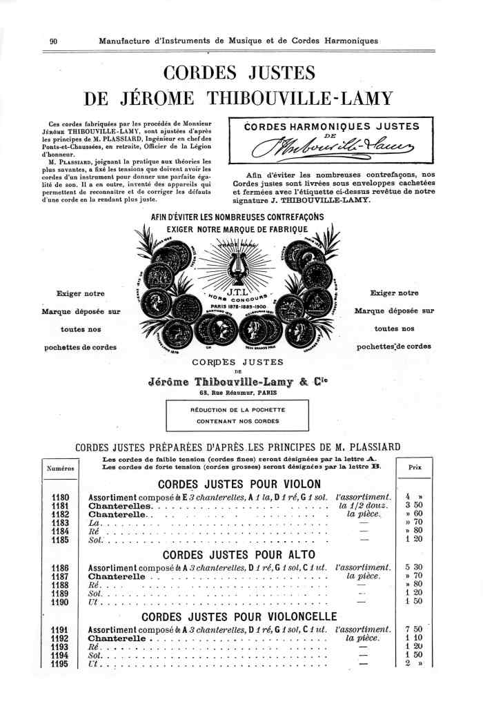 Catalogue 1901 de la maison de lutherie Jrme Thibouville-Lamy  Mirecourt.