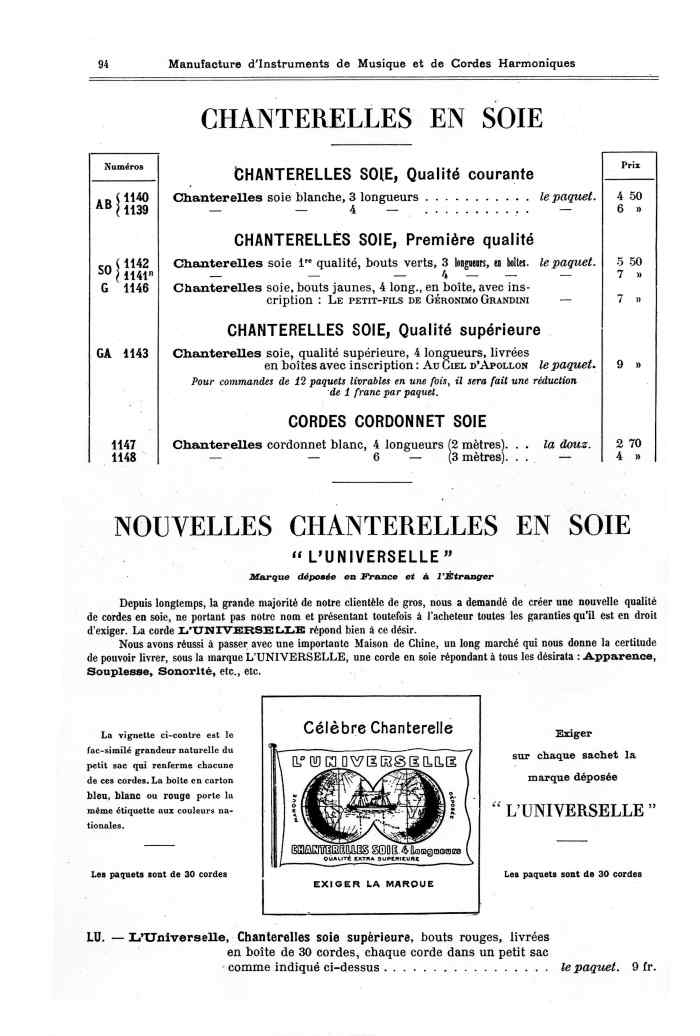 Catalogue 1901 de la maison de lutherie Jrme Thibouville-Lamy  Mirecourt.