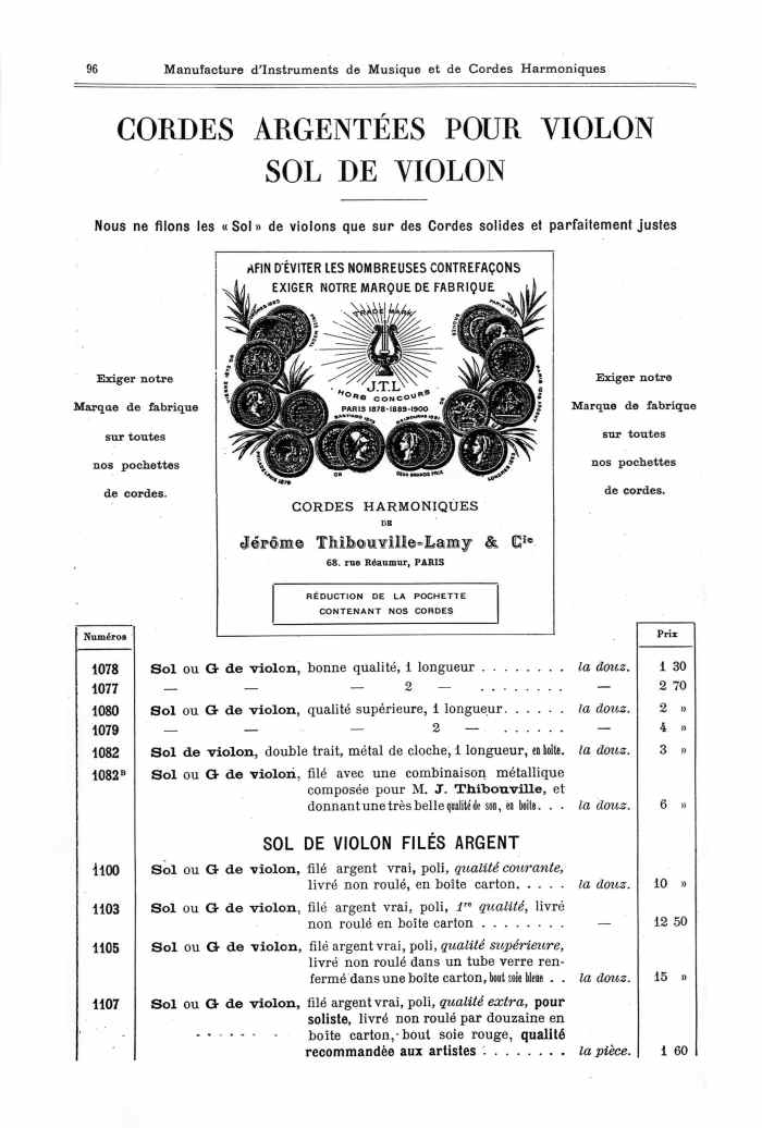 Catalogue 1901 de la maison de lutherie Jrme Thibouville-Lamy  Mirecourt.