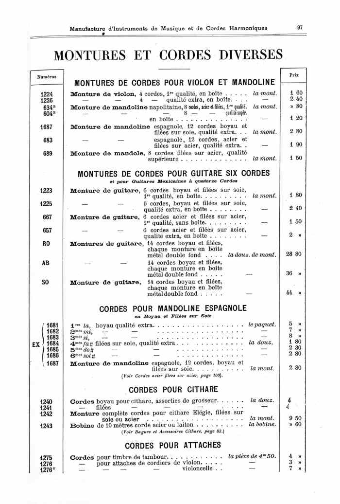 Catalogue 1901 de la maison de lutherie Jrme Thibouville-Lamy  Mirecourt.