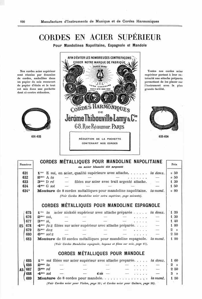 Catalogue 1901 de la maison de lutherie Jrme Thibouville-Lamy  Mirecourt.