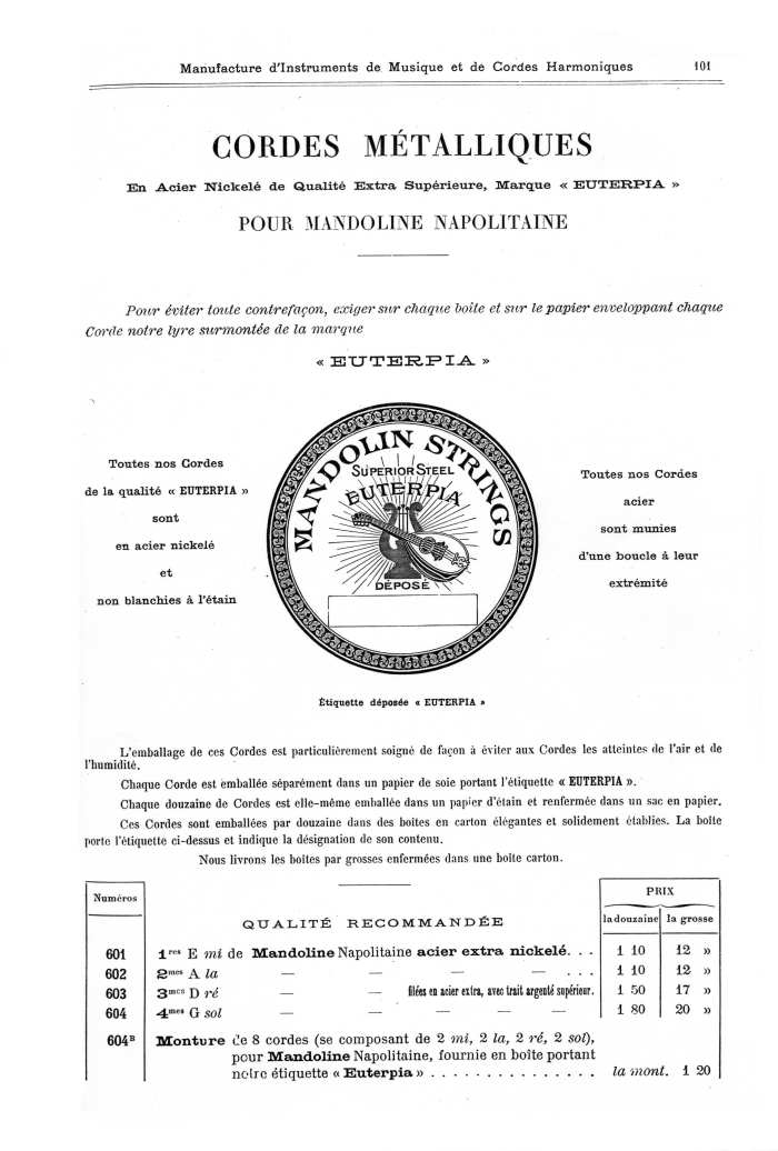 Catalogue 1901 de la maison de lutherie Jrme Thibouville-Lamy  Mirecourt.