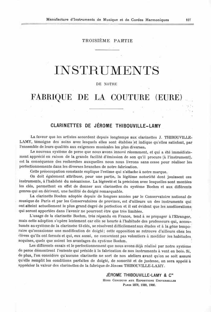 Catalogue 1901 de la maison de lutherie Jrme Thibouville-Lamy  Mirecourt.