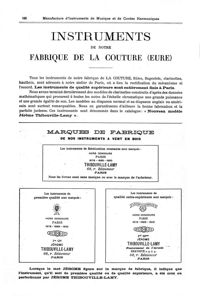 Catalogue 1901 de la maison de lutherie Jrme Thibouville-Lamy  Mirecourt.