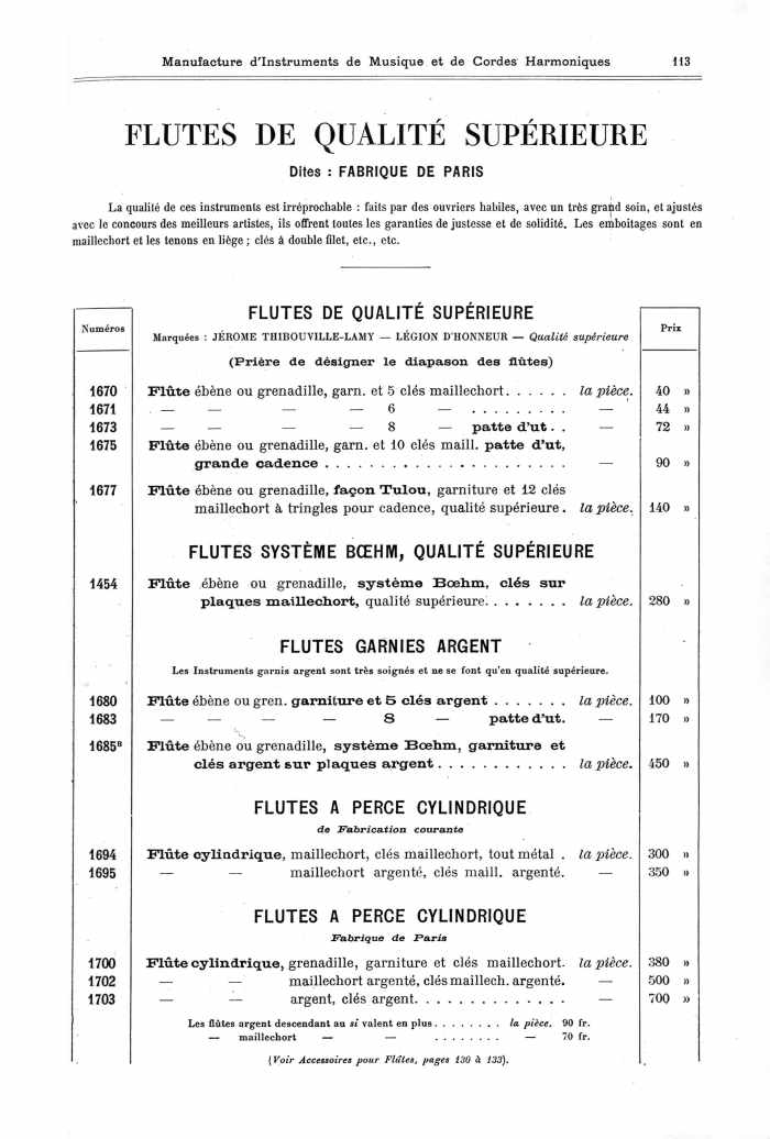 Catalogue 1901 de la maison de lutherie Jrme Thibouville-Lamy  Mirecourt.