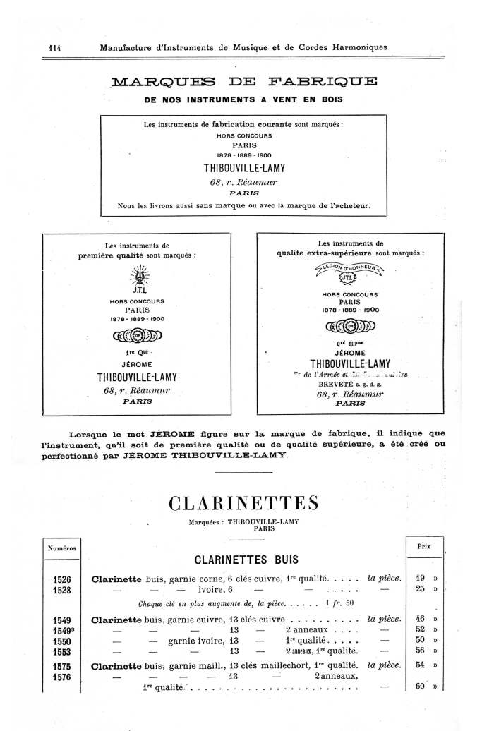 Catalogue 1901 de la maison de lutherie Jrme Thibouville-Lamy  Mirecourt.