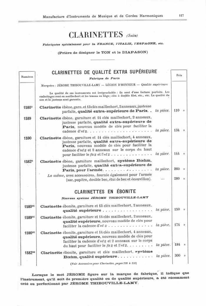 Catalogue 1901 de la maison de lutherie Jrme Thibouville-Lamy  Mirecourt.