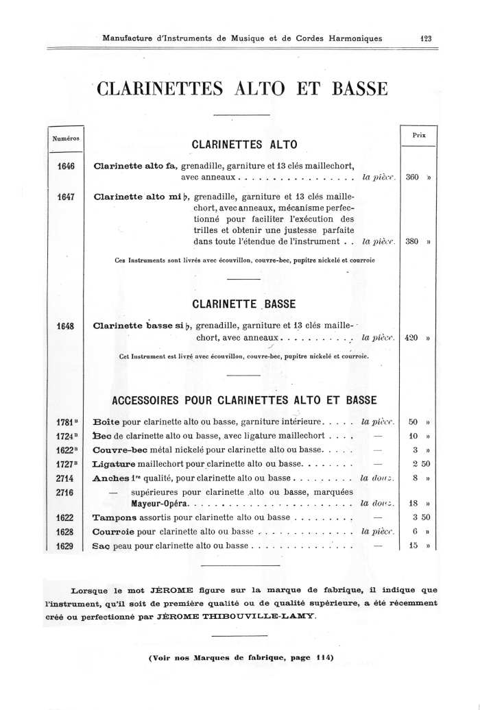 Catalogue 1901 de la maison de lutherie Jrme Thibouville-Lamy  Mirecourt.