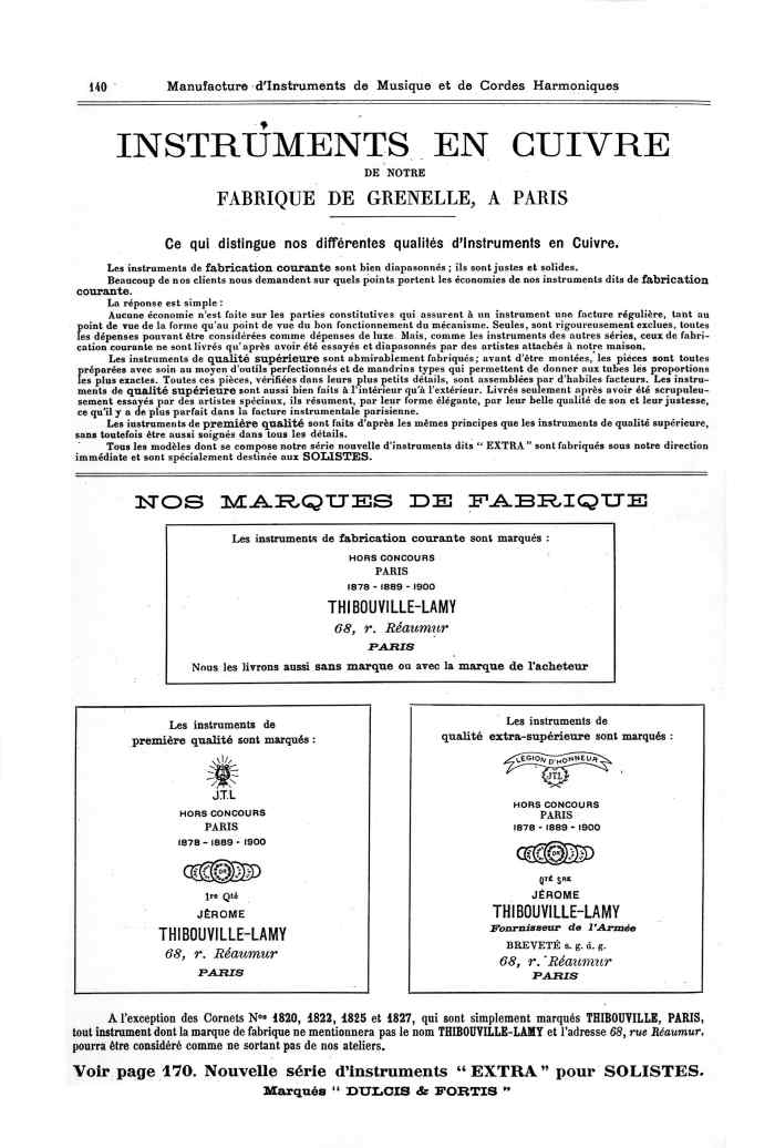 Catalogue 1901 de la maison de lutherie Jrme Thibouville-Lamy  Mirecourt.