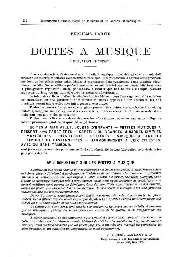 Catalogue 1901 de la maison de lutherie Jrme Thibouville-Lamy  Mirecourt.