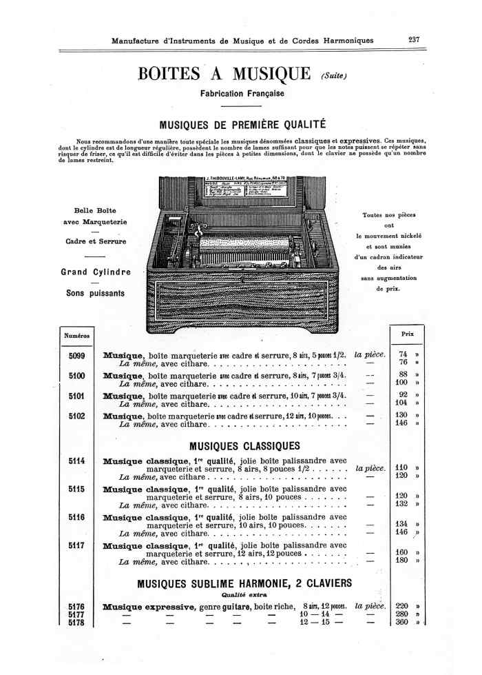 Catalogue 1901 de la maison de lutherie Jrme Thibouville-Lamy  Mirecourt.