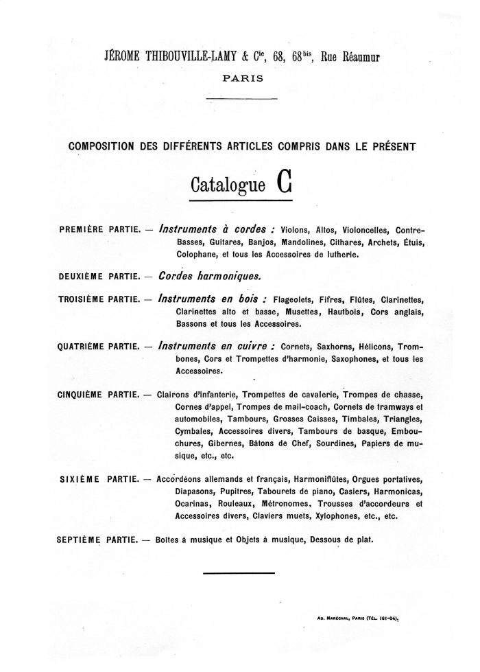 Catalogue 1901 de la maison de lutherie Jrme Thibouville-Lamy  Mirecourt.