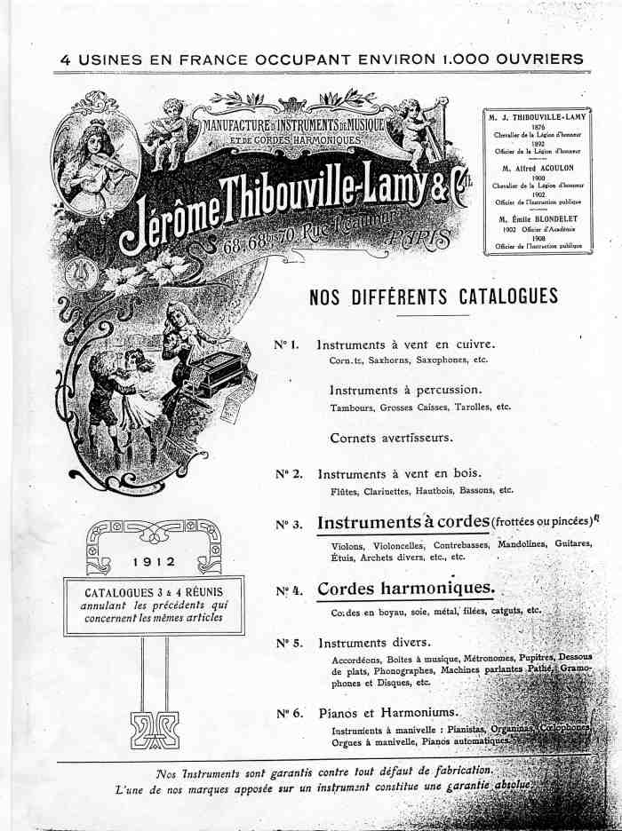 Catalogue 1912 de la maison de lutherie Jrme Thibouville-Lamy  Mirecourt.