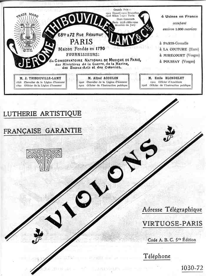 Catalogue 1912 de la maison de lutherie Jrme Thibouville-Lamy  Mirecourt.