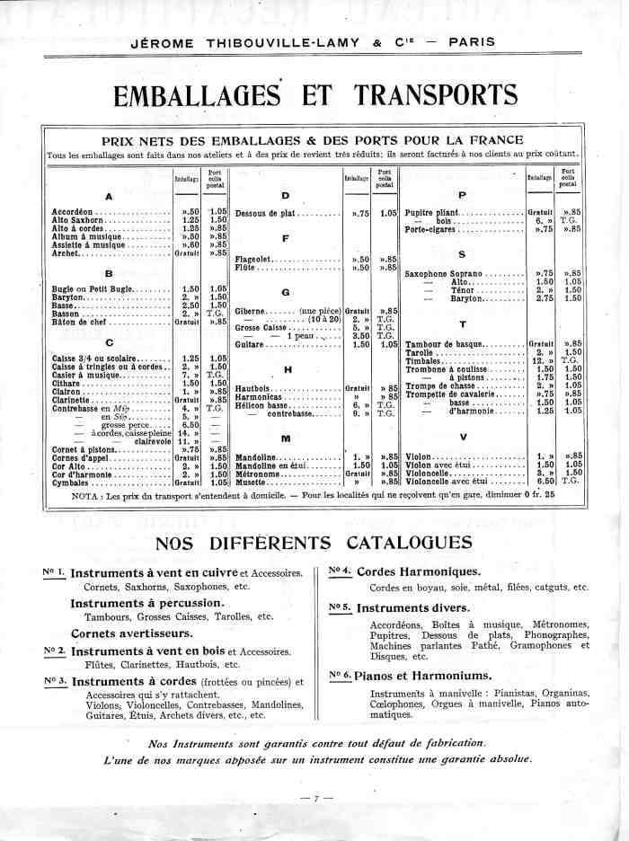 Catalogue 1912 de la maison de lutherie Jrme Thibouville-Lamy  Mirecourt.