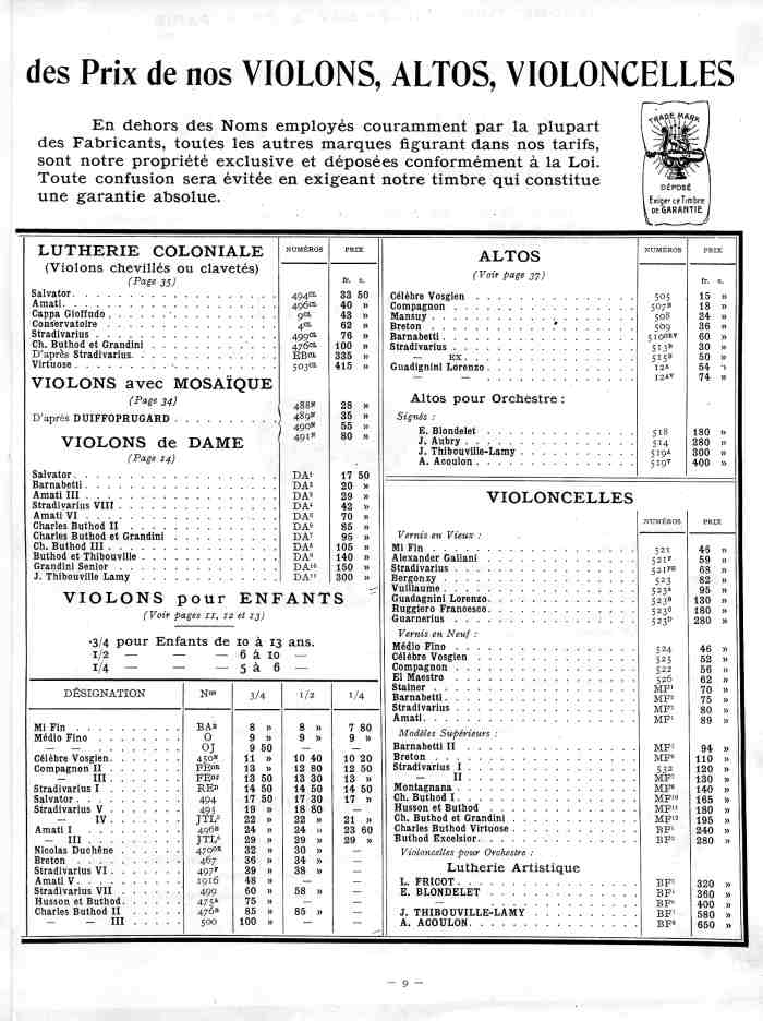 Catalogue 1912 de la maison de lutherie Jrme Thibouville-Lamy  Mirecourt.