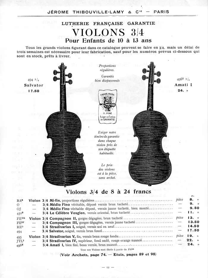 Catalogue 1912 de la maison de lutherie Jrme Thibouville-Lamy  Mirecourt.