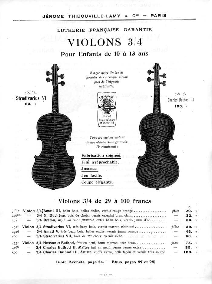 Catalogue 1912 de la maison de lutherie Jrme Thibouville-Lamy  Mirecourt.