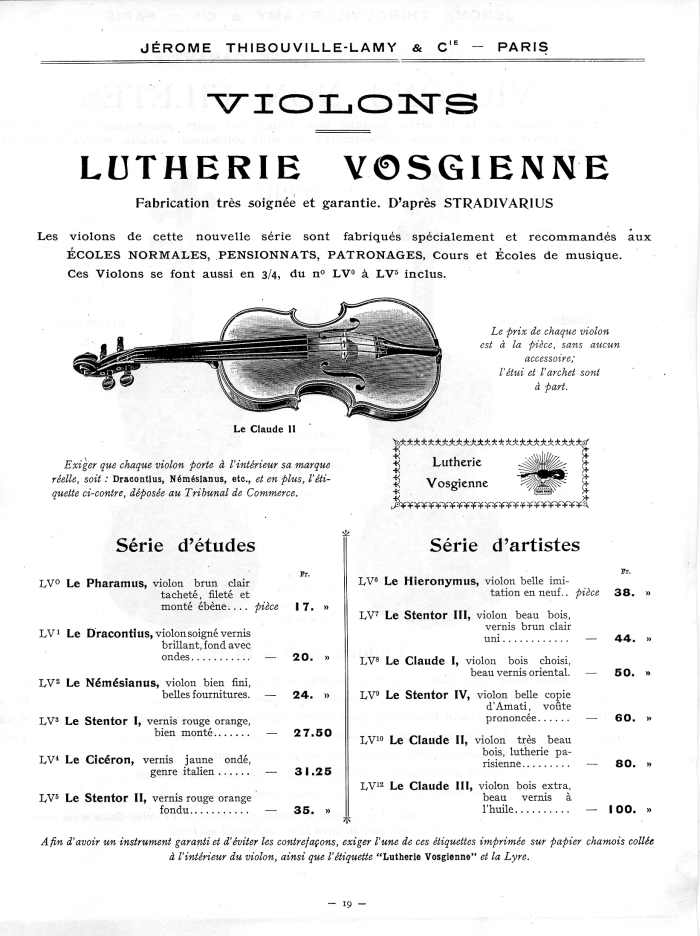 Catalogue 1912 de la maison de lutherie Jrme Thibouville-Lamy  Mirecourt.