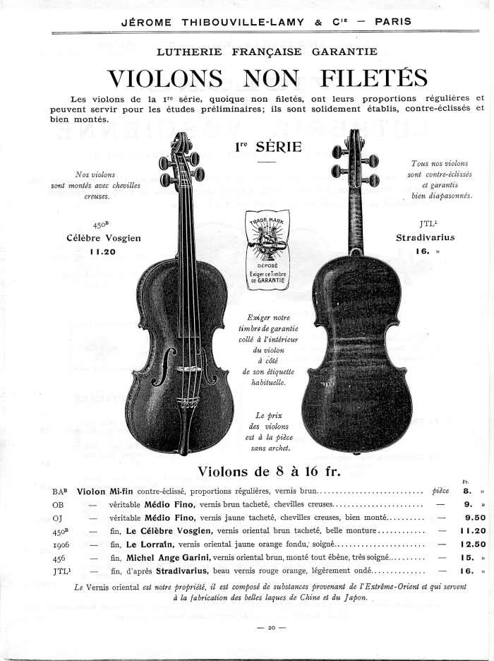 Catalogue 1912 de la maison de lutherie Jrme Thibouville-Lamy  Mirecourt.