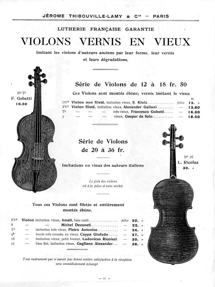 Catalogue 1912 de la maison de lutherie Jrme Thibouville-Lamy  Mirecourt.